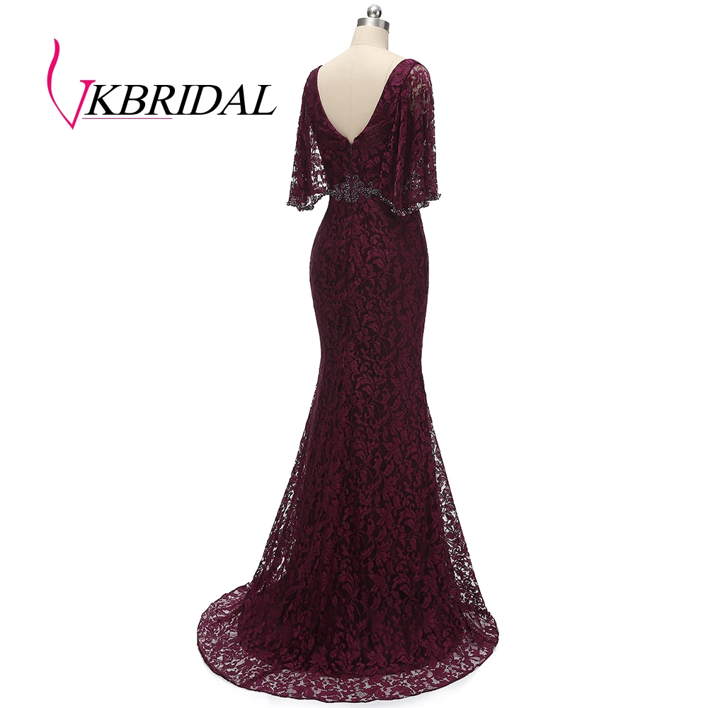 VKBRIDAL кружевные платья для матери невесты с v-образным вырезом, роскошное вечернее платье с кристаллами и разрезом, Длинные свадебные вечерние платья для гостей