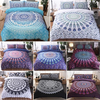 

3PCS Folk-custom Bedding Sets Round Print Featured Duvet Cover Set Household Adult Bed Cover Set New Home Textiles
