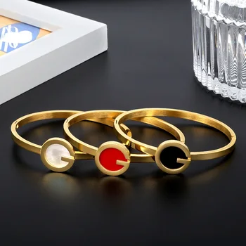

Charm G Shape Gold Bangles For Women Stainless Steel Bracelet 3 Colors Big Stones Bangle For Women Accessories Jewelry Gift