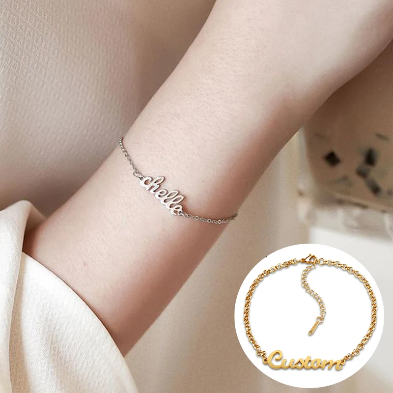 Personalized Name Bracelet 18K gold plated Stainless Steel Bracelet Customized Nameplate