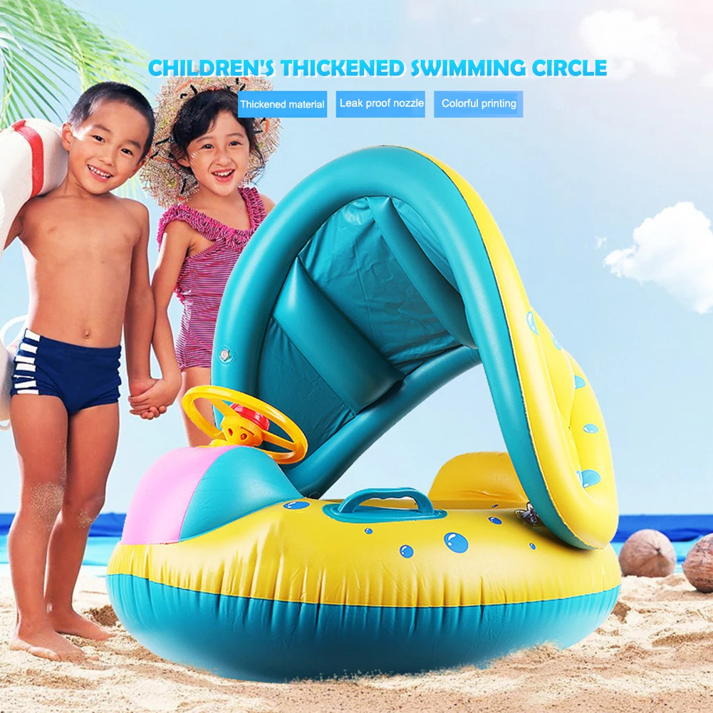 PVC Cartoon Baby Swimming Ring with Sunshade Float Inflatable Swimming Circle Children Water Seat Pool Reservoirs Party Toys