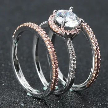 

Pink Crystal Zircon Three-piece Ring Fashion Elegant Female Romantic Birthday Gift Factory Wholesale