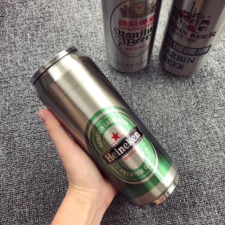 

Cans Glass Creative Cool Beer Coke Cans Insulated Stainless Steel Bottle Men And Women Portable Adult Straw Cup