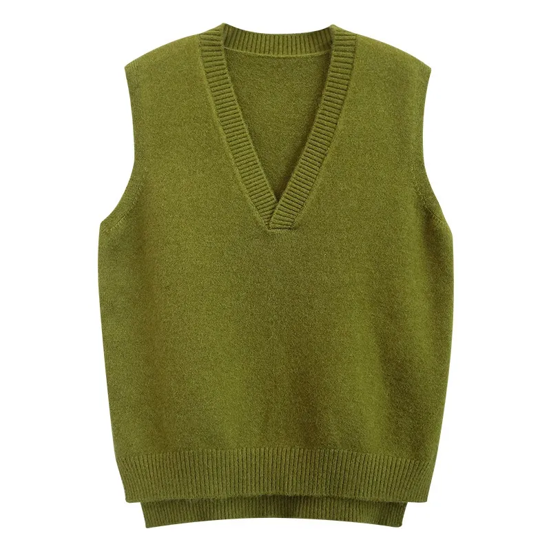 green sweater women RealShe женский свитер с v-образным вырезом без рукавов однотонный весенний кашемировый свитер Женский Повседневный осенний свитер для женщин жилет - Цвет: green sweater women