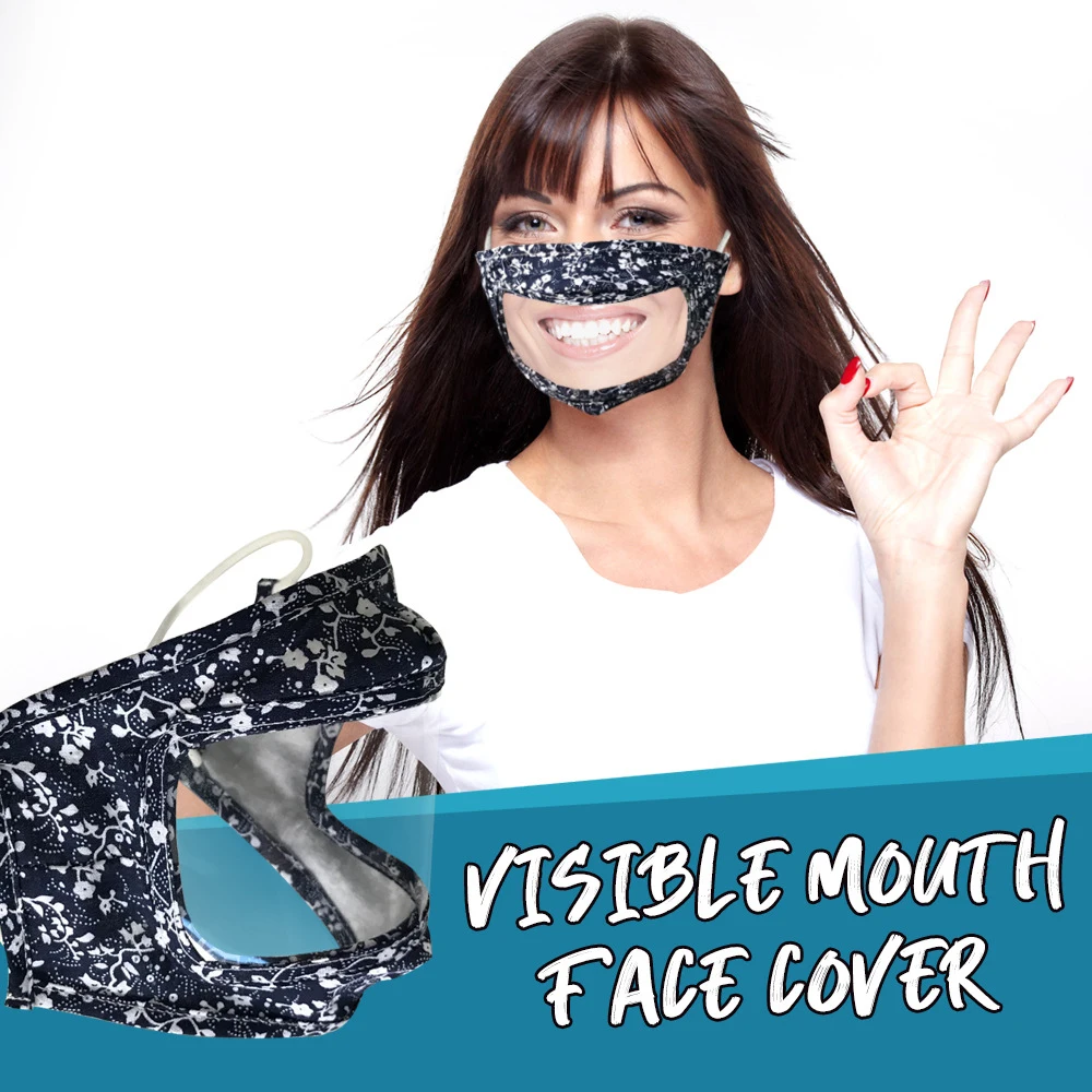 

New Adult Covers With Clear Window Visible Flowers Printed Mouth Face Cover Cosplay Lip-reading Screen Covers Dropship