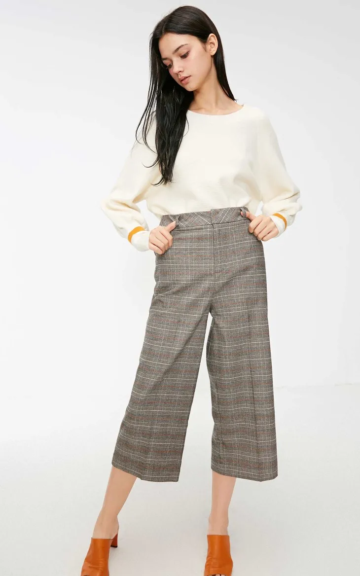 Vero Moda Женские OL стиль высокой талией плед молнии широкие брюки Капри | 31916J507