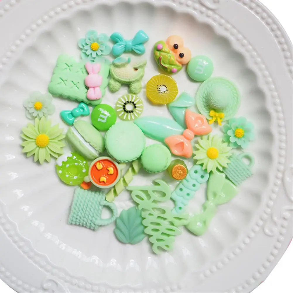 

30 Pieces Slime Charms Mixed Resin Mint Green Series Beads Slime Bead Making Supplies for DIY Collage Crafts