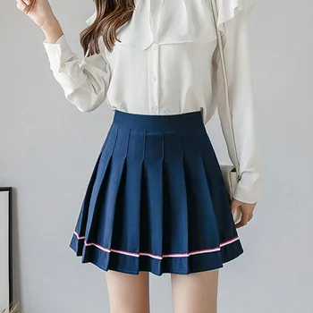

Women Mini Skirts College Preppy Style Student Pleated Skirt Casual Autumn Strip High Waist A-line Skirts