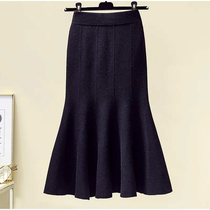 Plus size Women High Waist Solid Mermaid Knitted Skirts 3xl Spring Autumn Elegant Streetwear Maxi Skirts For Womans Saias Femme Plus size Women High Waist Solid Mermaid Knitted Skirts 3xl Spring Autumn Elegant Streetwear Maxi Skirts For Womans Saias Femme