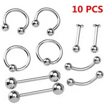 10 шт. серебряные изогнутые серьги из нержавеющей стали для бровей, носа и губ, пирсинг для сосков, панк, унисекс, пирсинг для тела