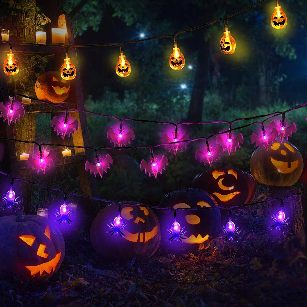 10/20 светодиодный Хеллоуин ободок с хэллоуинской тематикой летучая мышь череп струнная лампа домашний сад вечерние наружные украшения Хэллоуин фонарь