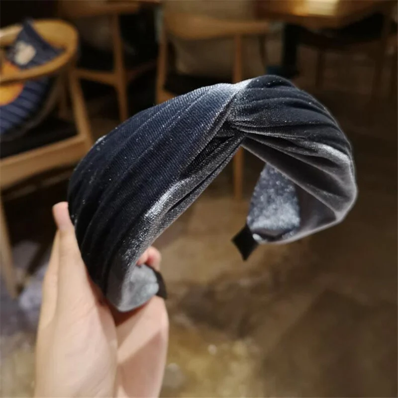 Blue Gray 1 шт., модный стиль, для женщин и девочек, одноцветная ободок, винтажная повязка на голову, для женщин и девушек, Корейский крест, атласные аксессуары для волос, головной убор - Цвет: Blue Gray