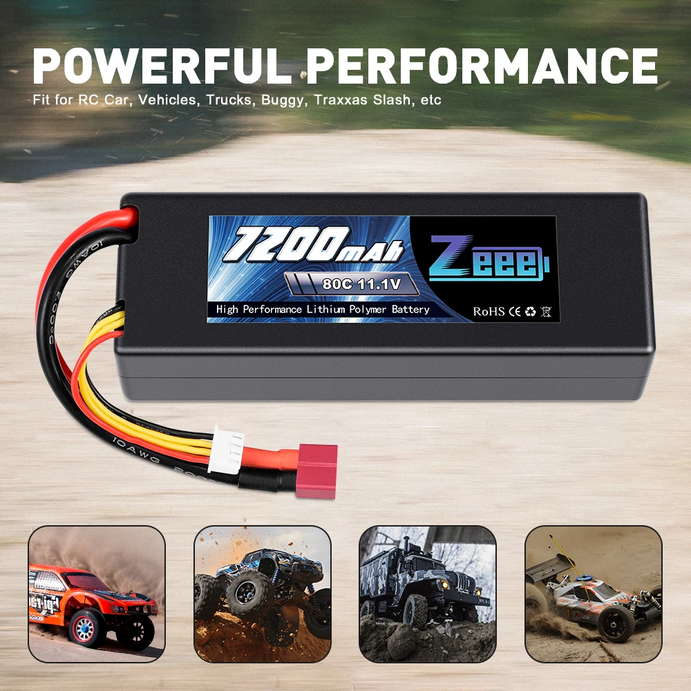 Zeee 11.1V 7200mAh 80C Lipo Battery 3S Hardcase Battery with Deans Plug for RC Car Truck Boat RC Truggy FPV Airplane Buggy