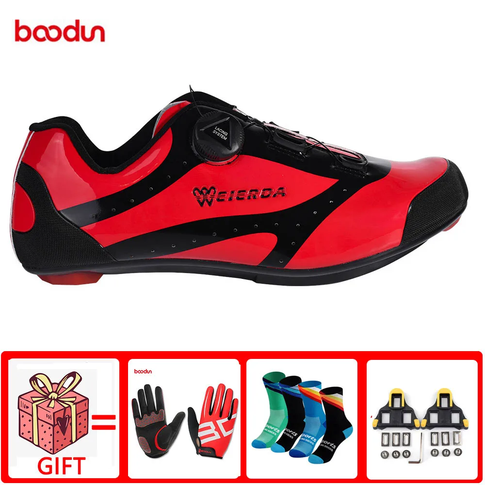 Кроссовки для горного велосипеда, шоссейного велосипеда, велосипедная обувь, обувь для велоспорта, Нейлоновая подошва, ультра-светильник, дышащая, нескользящая, дорожный велосипедный замок, обувь - Цвет: Road shoes red