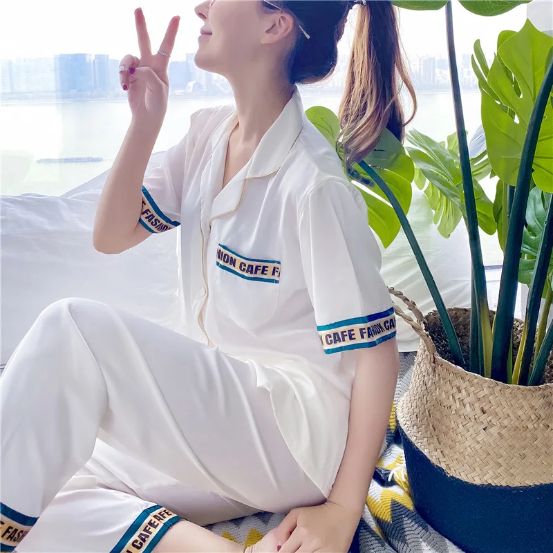 

Explosion Style Pajamas Women Ice And Snow Silk Summer Short-Sleeved Trousers Home Service High-End Silk Cardigan