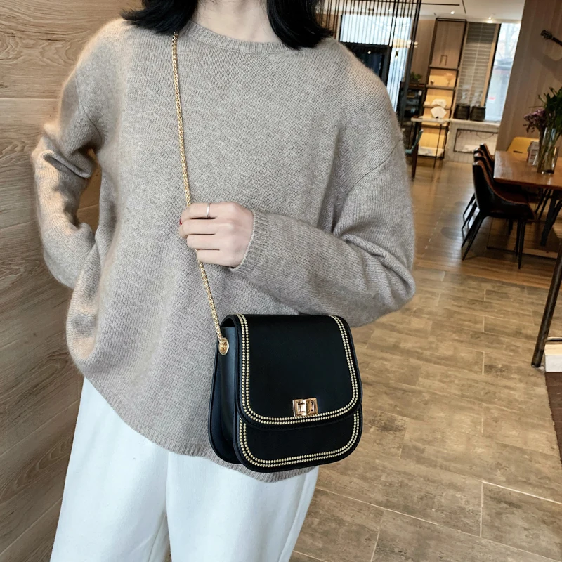 

Women's Fashion Embroidery Handbag Chain Mini Saddle Bag OL Crossbody Bag Shoulder Bag for Office Daily