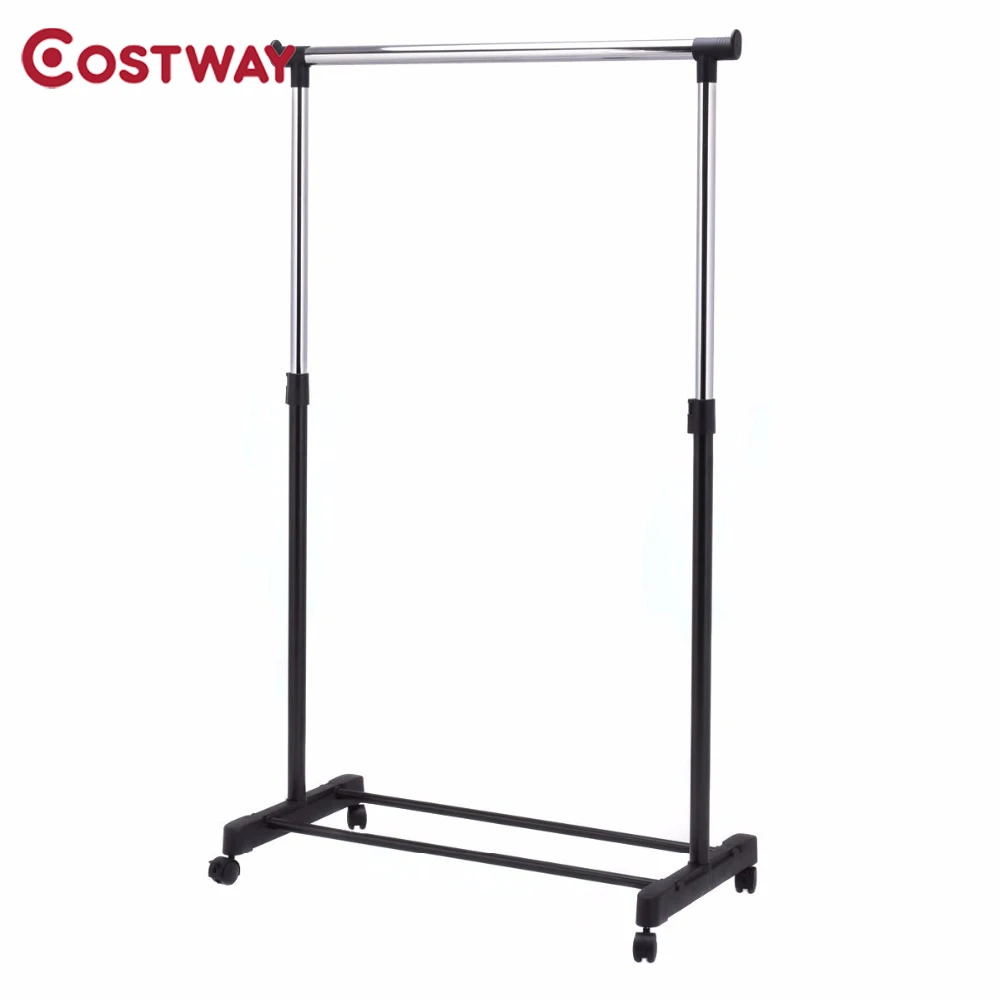 COSTWAY Adjustable Rolling Clothes Hanger Coat Rack Floor Hanger Storage Wardrobe Clothing Drying Racks With Shoe Rack W0498