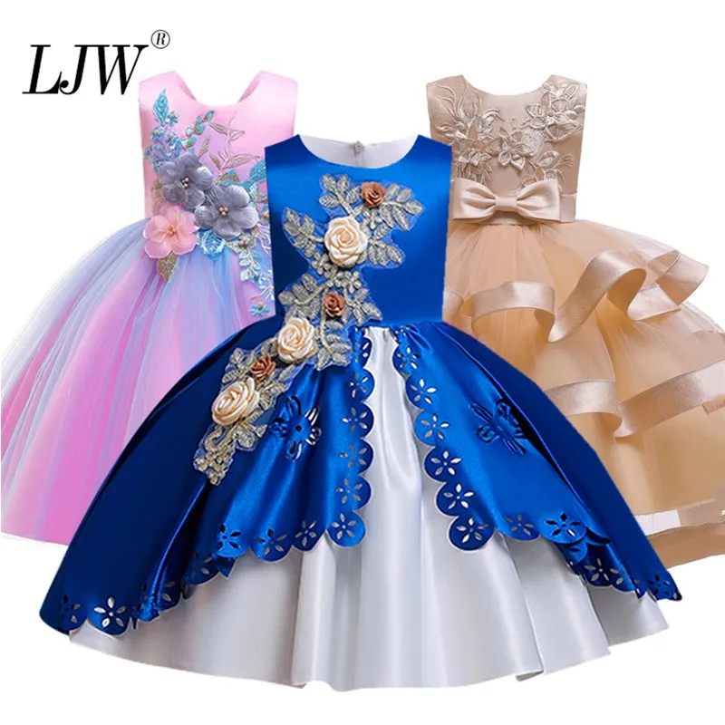 Enfants fête de mariage enfants robes pour filles dos ouvert perles fleur filles bébé filles vêtements enfants robe de fête de noël