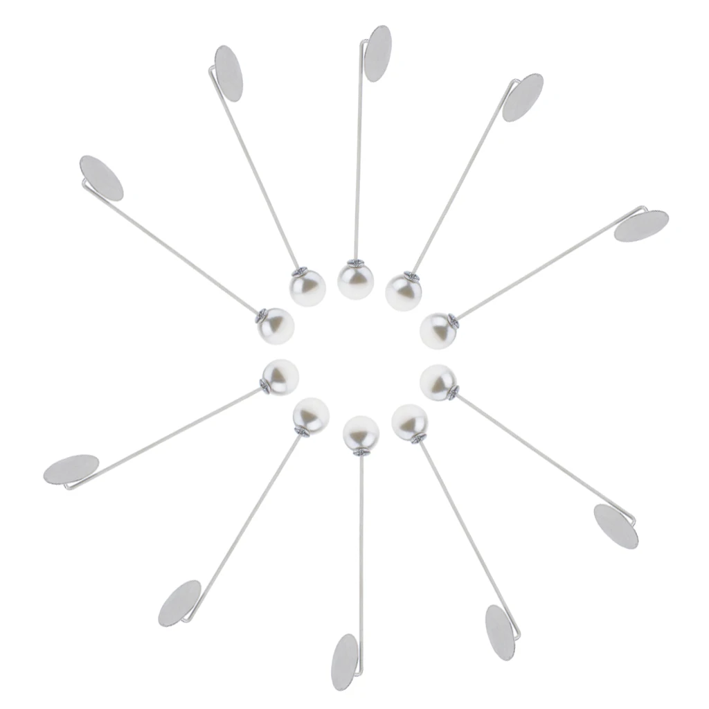10pcs/Lot Stainless Steel Stick Pin Pearl Bead End Glue On Clutch Brooch DIY