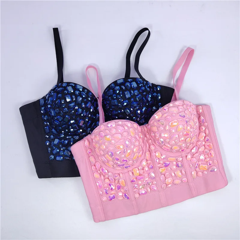 

2023 New Women's Camisole Top Beading Bustier Bra Push Up Gathered Brassiere Underwear Sexy Backless Tube Top Outer Wear Y1424
