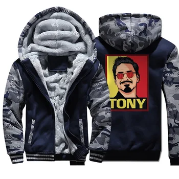 

Superhero Tony Marvel Print Hooded Jackets Mens Loose Fleece Thick Sportswear Hoodies Streetwear Thicken Coat 2020 Winter Jacket