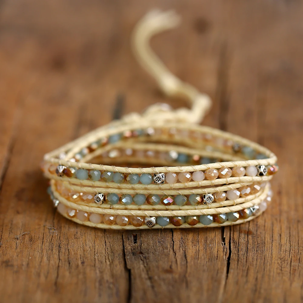 

Boho New Vintage Adjustable Multiple Layer Bracelets Bangles For Women Green Beads Crystal Braided Rope Fashion Bracelet Jewelry