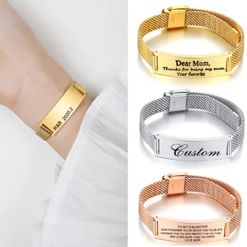 

Personalized Milanese Mesh Bracelet for Women Custom Name Stainless Steel Adjustable To My Daughter Inspiration Mom's Gift