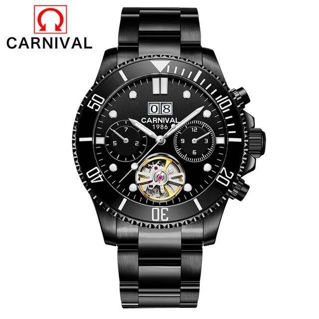 Tourbillon автоматические механические часы мужские роскошные брендовые карнавальные мужские s часы мужские светящиеся водонепроницаемые спортивные часы наручные часы - Цвет: Full Black