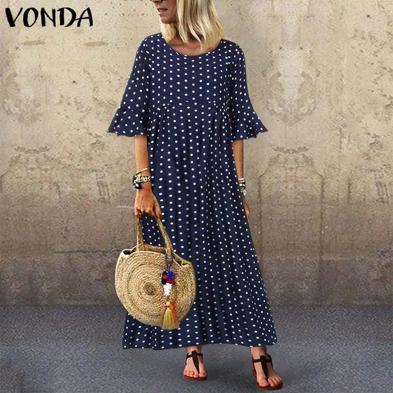 Осеннее платье, VONDA в горошек, винтажный комбинезон, летнее платье, Пляжное Платье, женское вечернее платье, женский сексуальный сарафан