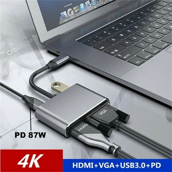 

4 in1 USB C HDMI Type c to HDMI 4K Adapter VGA USB3.0 Audio video Converter PD 87W Fast charger for Macbook pro Samsung s20 s10