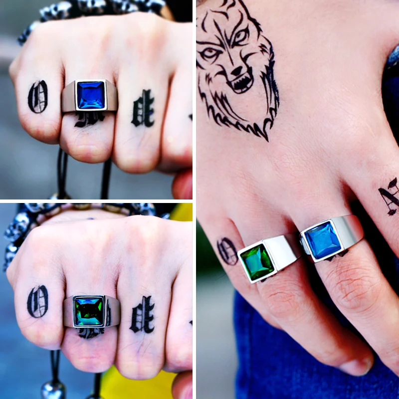 Titanium Ring 316L Stainless Steel for Man Boy Square Stone stainless steel ring finger ring