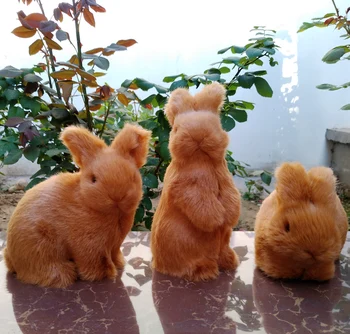 

home decoration crafts wholesale factory Handmade Rabbit animal doll plush toy Rabbit static animal model little brown rabbit