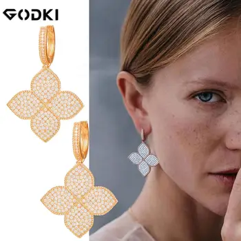 

GODKI Lucky Flower Necklace Earring Set Jewelry Set For Women Wedding Party Full Cubic Zircon Dubai Bridal Jewelry Set 2020