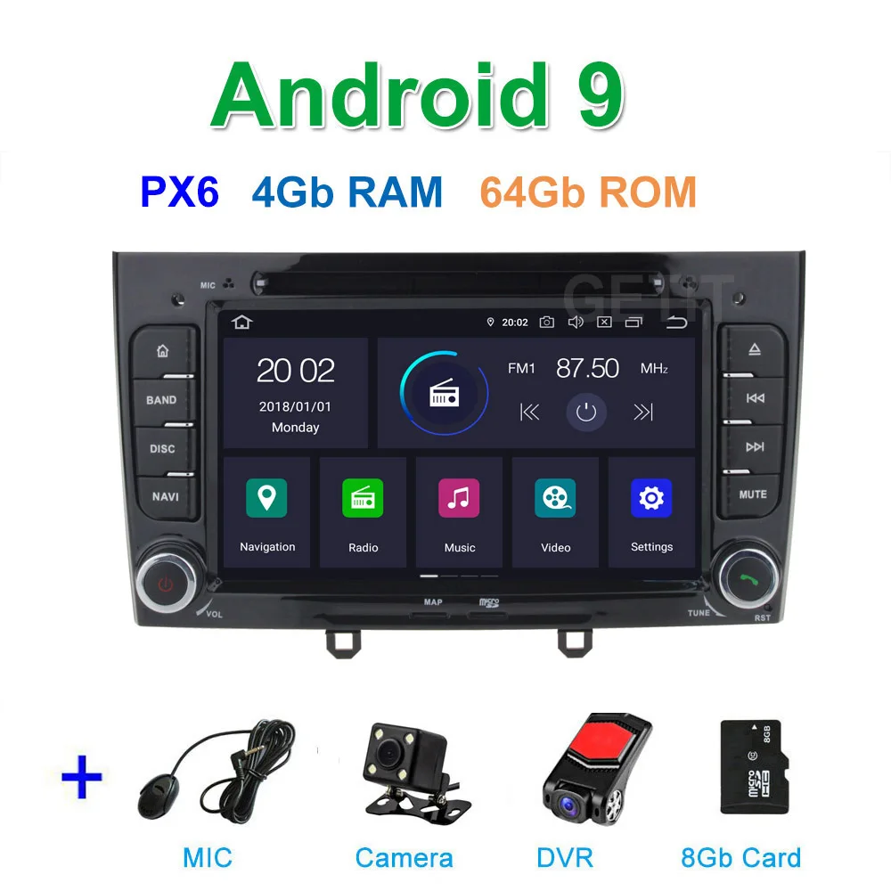DSP 64G PX6 Android 9 автомобильный DVD видео плеер gps навигация для peugeot 408 308 308SW аудио Радио стерео головное устройство - Цвет: PX6 4G CAM DVR SD