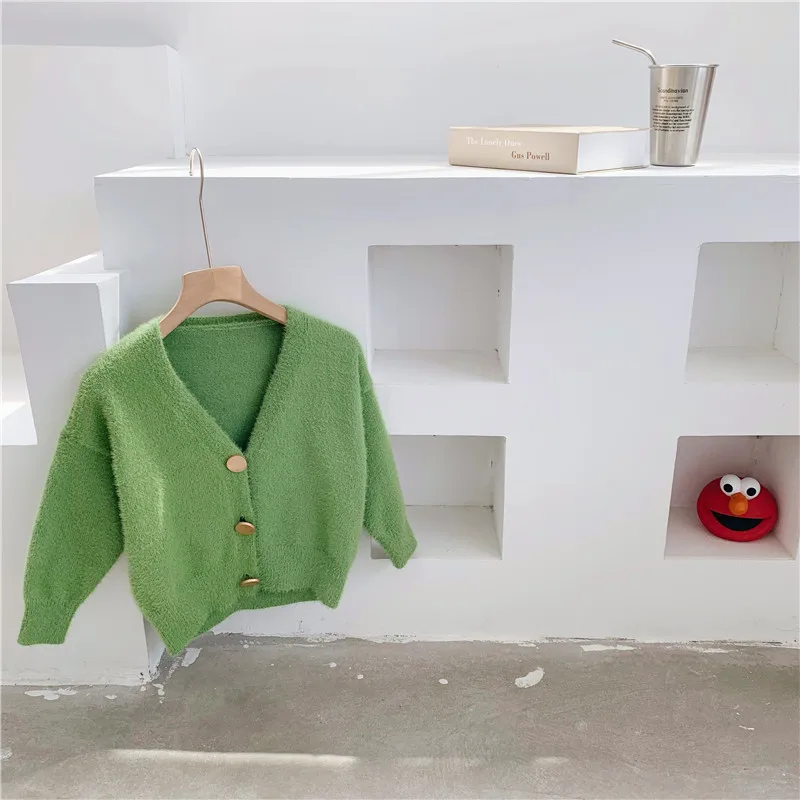 WLG kids jacket boys girls spring autumn green blue red thick v-neck long sleeve coat baby casual all match outerwear - Цвет: Зеленый