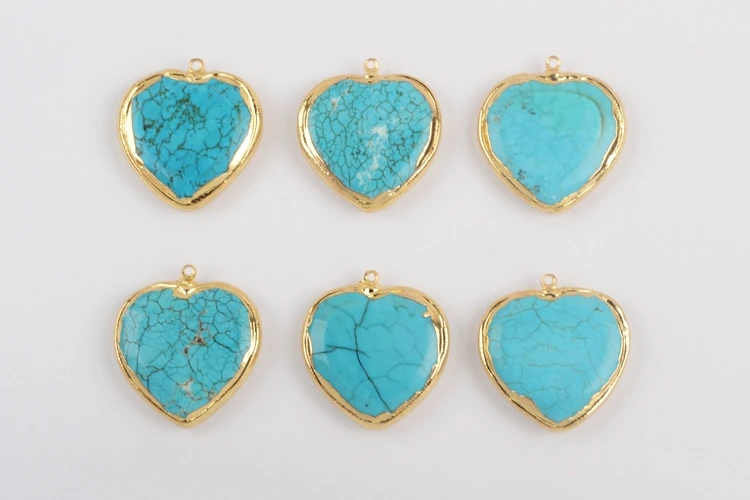 BOROSA 10 шт Мода позолоченное сердце форма синий Howlite Шарм Charms ISES амулеты ювелирные аксессуары для изготовления ожерелья G1873