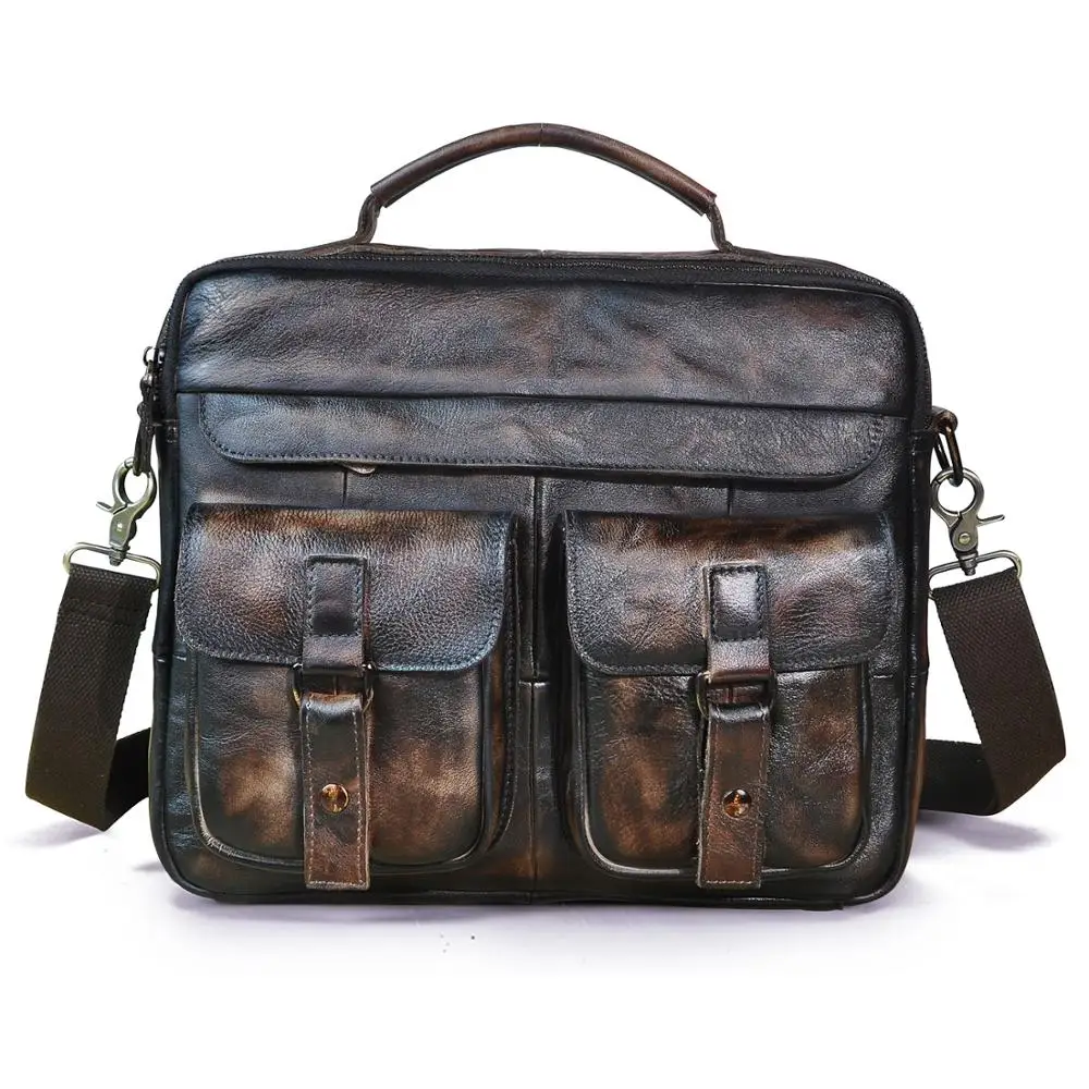 Men Natural Leather Vintage Coffee Design Business Briefcase 13\