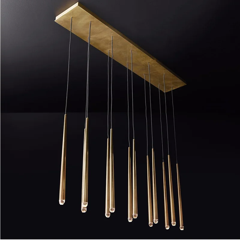 Retro Copper color LED crystal Chandelier lighting living room Dining room Pendant lamps bedroom staircase loft Hanging lights