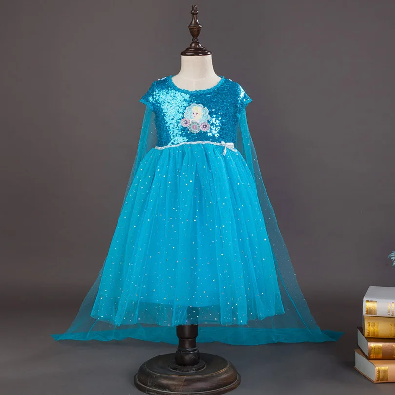 Новые Модные платья с блестками для девочек; детская одежда принцессы; карнавальный костюм Анны и Эльзы; вечерние платья; Одежда для