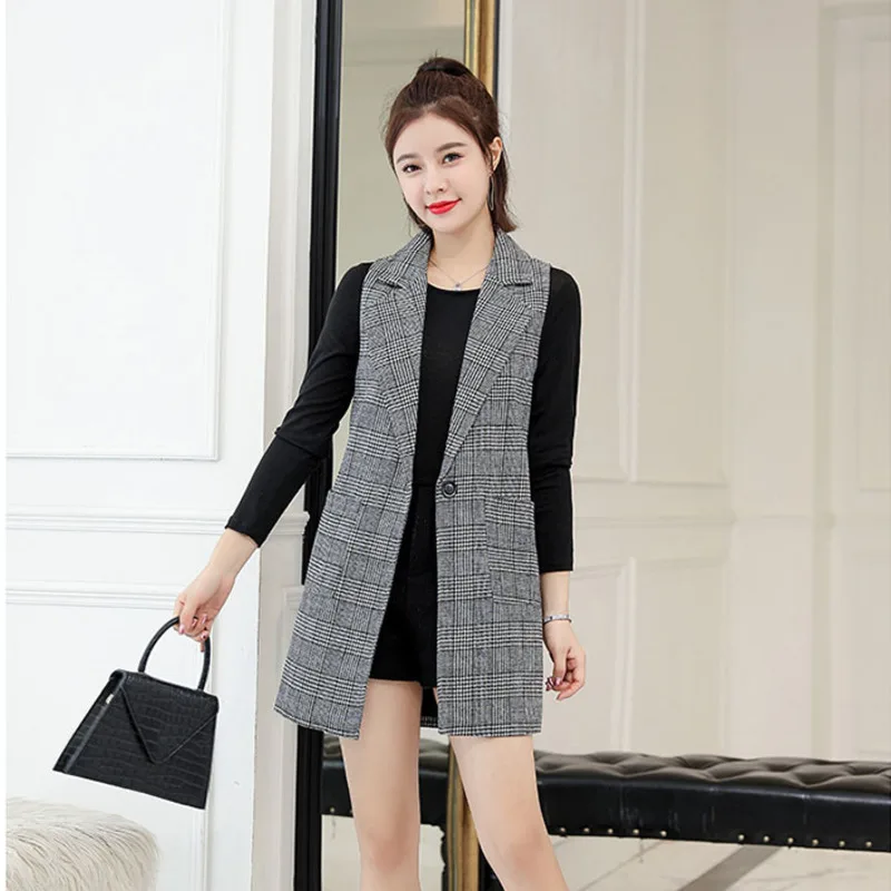 

#0732 Suit Vest Waistcoat Women Casual Office Plaid Blazer Vest Coat Female Single Button Vest Waistcoat Jacket Sleeveless
