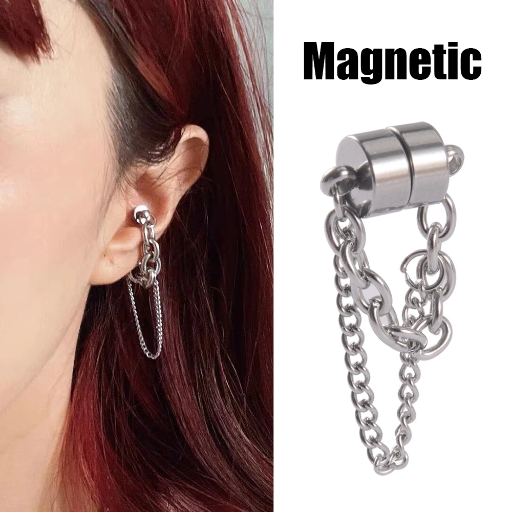 1 Pc Fake Plug Magnet Ear Tragus Cartilage Lobe Studs with Dangling Chain  Punk Faux Cheater Earrings Piercing Body Jewelry|Body Jewelry| - AliExpress