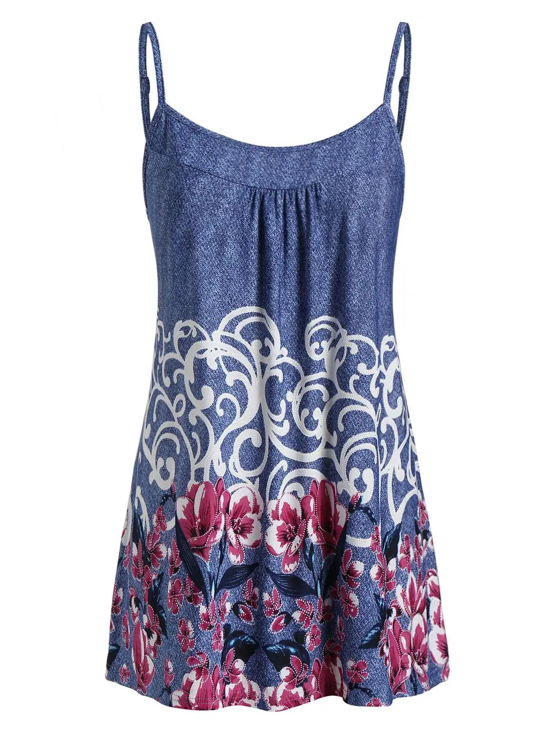 Denim Dark Blue Женские топики с цветочным принтом на тонких бретельках, топы с бретельками, повседневные Летние Топики, топы больших размеров 5XL, женские топы - Цвет: Denim Dark Blue