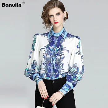 

Banulin Spring Long Sleeve Shirt Women Designer Runway Tops Print Vintage Blouses Ladies Office Shirts Blusas Mujer De Moda