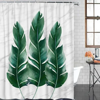 

Banana Leaf On Marble Waterproof Fabric Shower Curtain Home Decoration Shower Curtains Bathroom Curtain &12 Hook