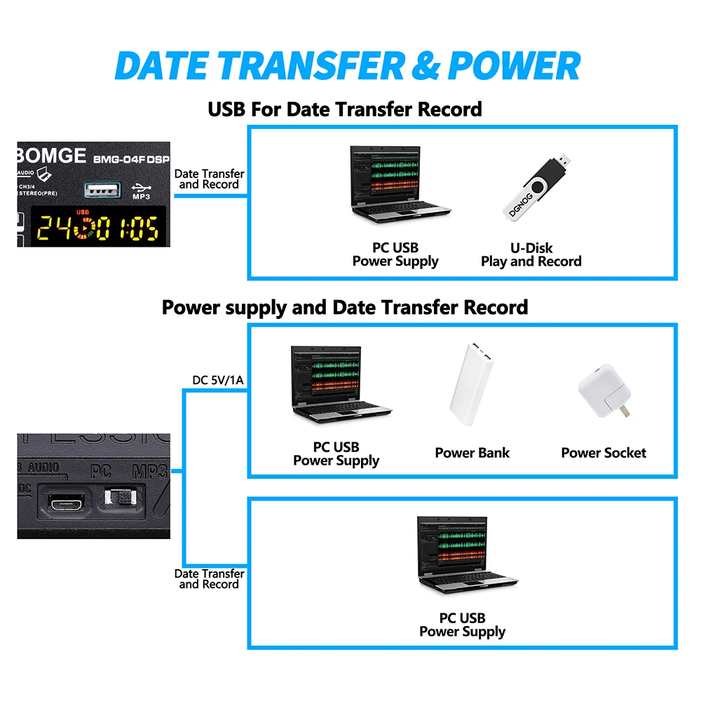 4ch Sound Mixer DJ Mixing Console With 24 Echo DSP Bluetooth 48V Phantom Power Monitor Karaoke System 5V USB Mixer Audio, audio mixer