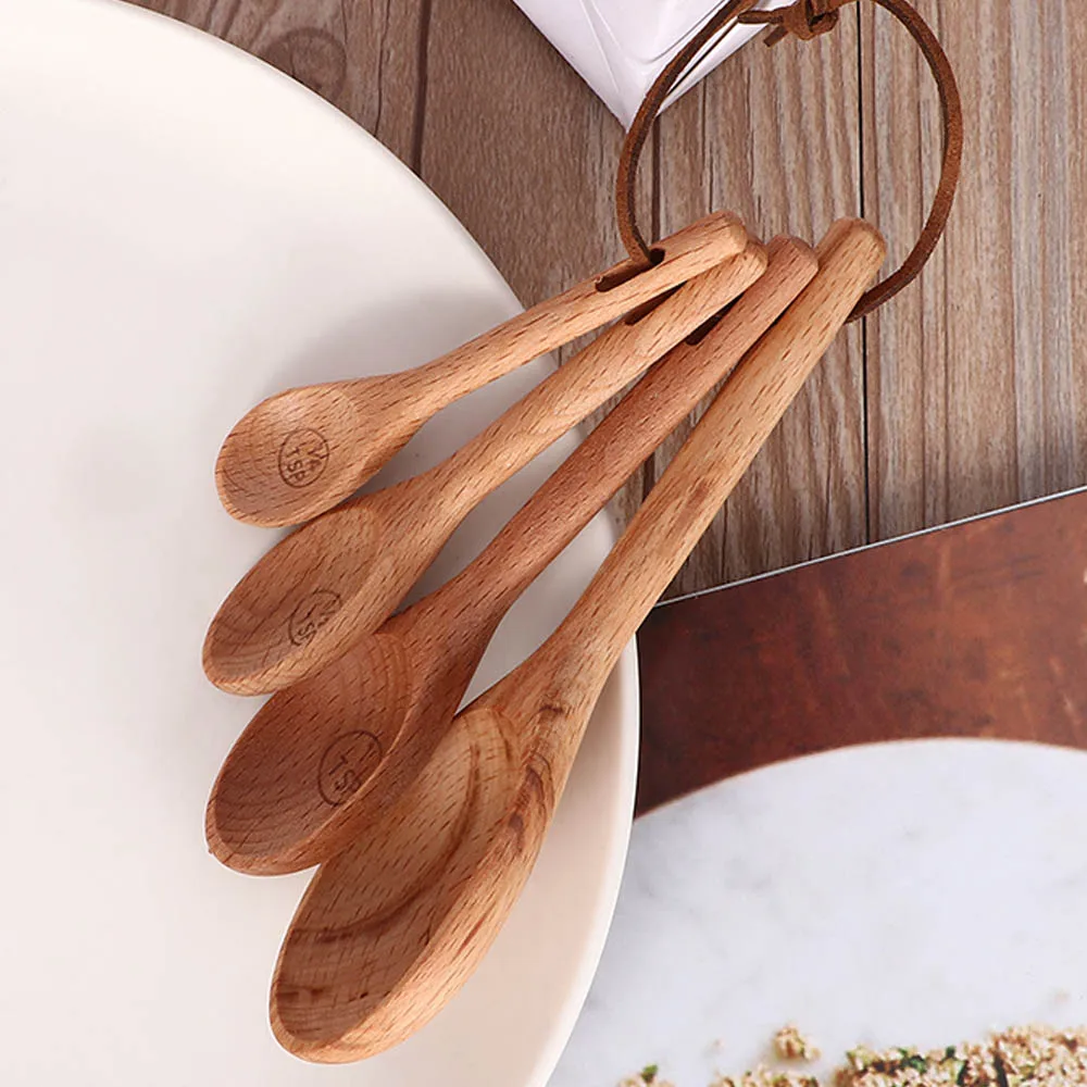 4 шт./компл. деревянные кухонные кофейные чайные ложки для сахара столовая ложка набор мерных ложек с длинной ручкой ложка для выпечки инструмент