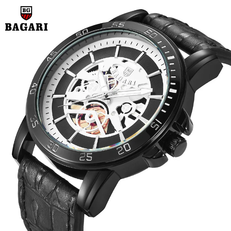 

Bagari Table Hot Selling Genuine Leather Casual MEN'S Table Hollow Table Waterproof Luminous Watch Watch