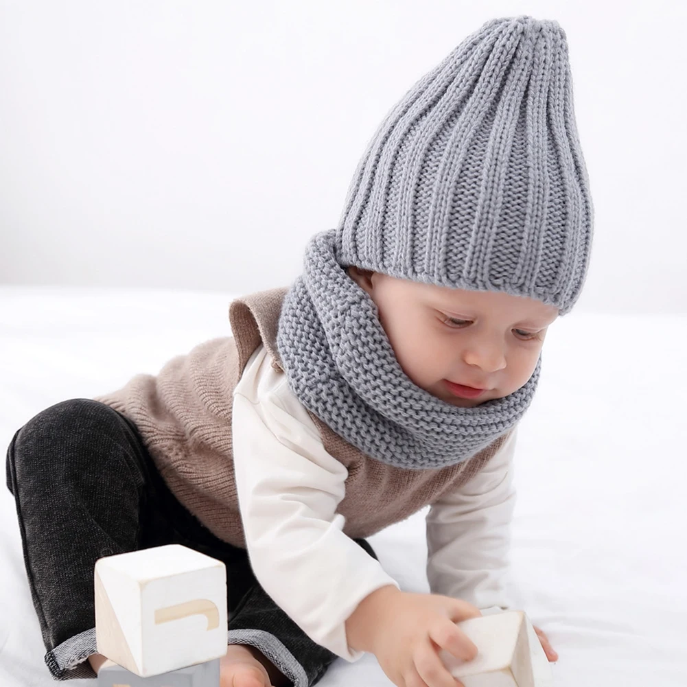 Lovely Cute Soft Baby Kids Boy Girl Yarn Knitted Winter Warm Beanie Cap Hat Scarf Spring Warm Neck Collar Kids Beanies Sets