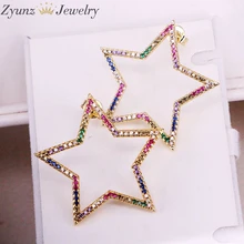 5 пар, Радуга CZ микро проложить Шарм Звезда Серьги гвоздики модные популярные ювелирные изделия Радуга золото серьги Нежный кубический цирконий шпильки