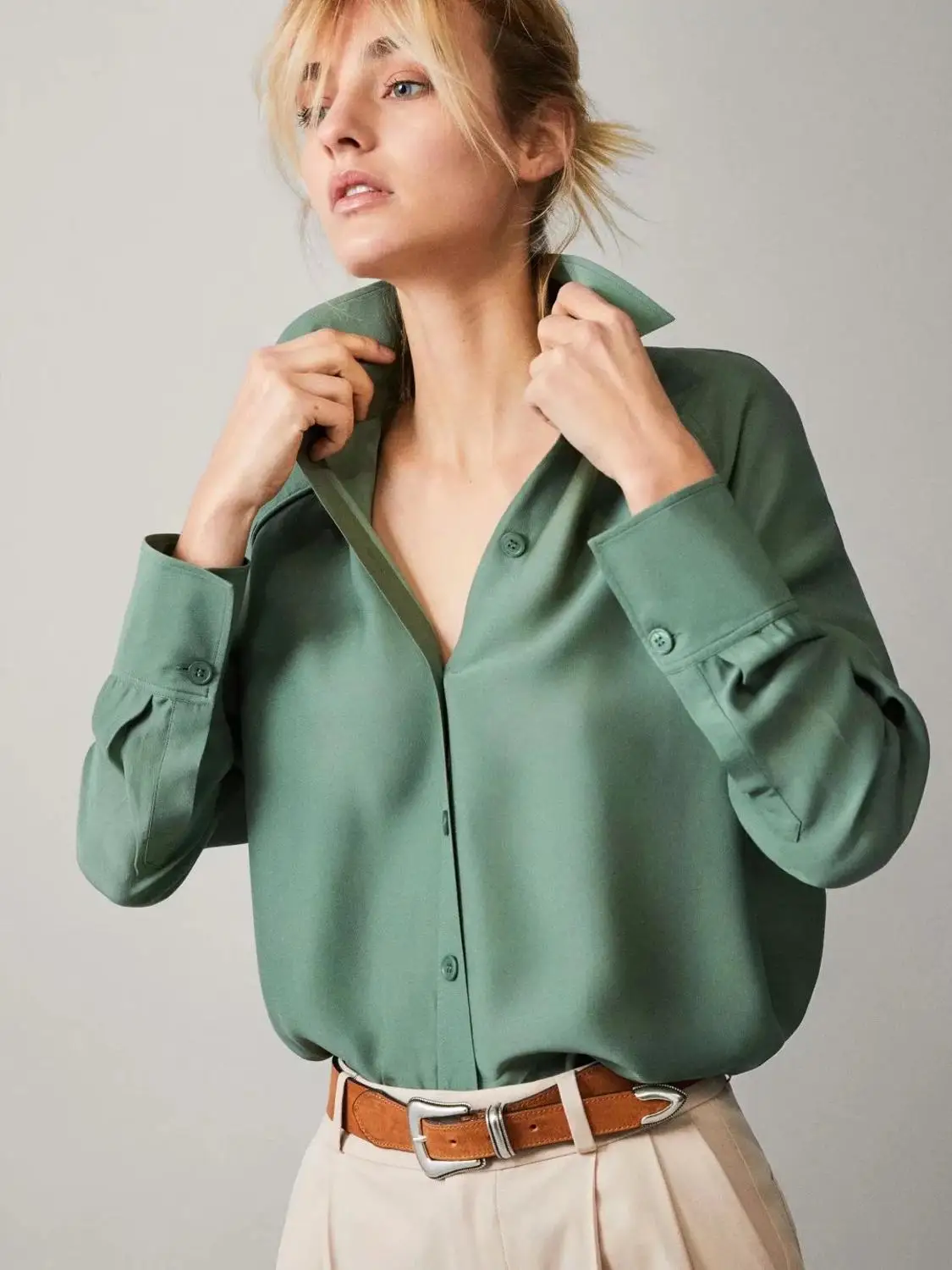 Увядшие осенние blusas mujer de moda английский стиль офис простой однотонный атлас рубашка-кимоно блузки женские топы и блузки